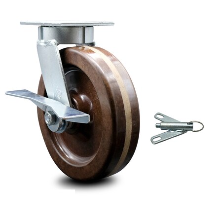 Service Caster 8 Inch Kingpinless High Temp Phenolic Wheel Caster with Brake and Swivel Lock SCC-KP30S820-PHRHT-SLB-BSL